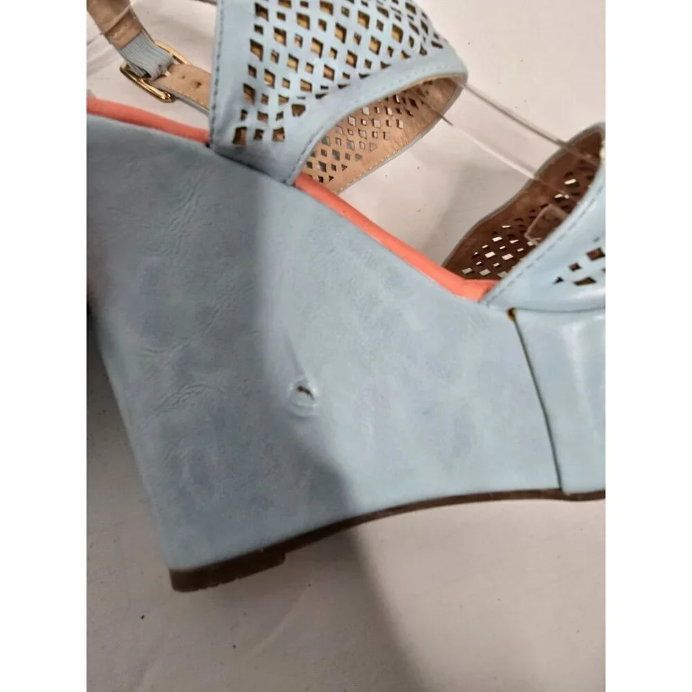 Pastel Blue Platform Wedge Cut Out Sandals size 7